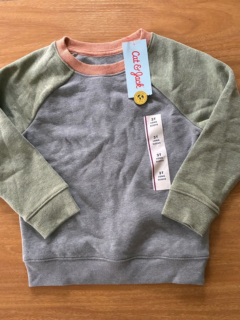 Cat & Jack Raglan Sweatshirt in Gray, Green & Coral Trim